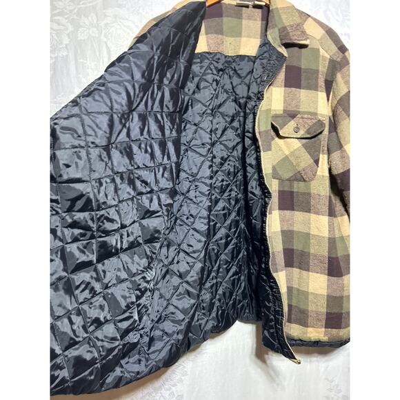 VTG Falls Creek Shacket 2X Brown Green Plaid Flannel Shirt Jacket Quilt Lined - Picture 9 of 11